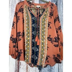 Mason & Belle Bohemian Floral Peasant Top Size Small